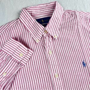 Ralph Lauren Men's L Pink and White Striped Shirt Button Down Pony Logo Preppy